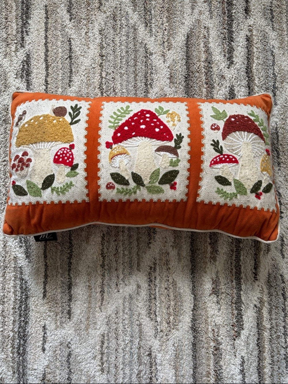 Orange Mushroom Embroidered Decorative Pillow